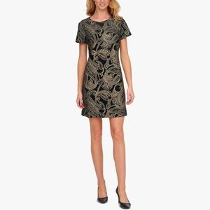 NEW Calvin Klein Womens Short Sleeve Embroidered Velvet Shift Dress Size 6 NWT